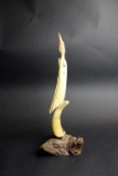 David R. Present Fossilized Tusk Sculpture “The Bird” on Wooden Base 1989, Seattle