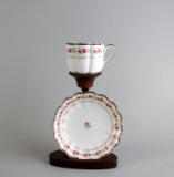 Nikko Co. Fine Bone China Pink Roses Band Teacup & Saucer on Stand, Japan