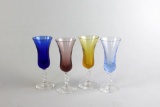 Four Polychrome Twist Stem Glass Cordials