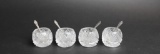 Four Cut Glass Salt Dips with Wallace Sterling Silver Salt Spoons