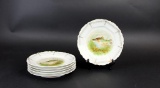 Six Bavaria Hand Painted 8” Porcelain Fish Plates