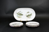 Kahla Hand Painted Porcelain Six Fish Plates & One Platter, German Dem. Republic