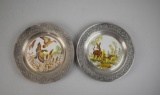 Pair of SKS Design Zinn Pewter Mounted Wildlife Porcelain Wall Plates