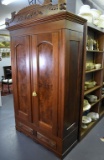 Victorian Eastlake Burl Walnut Wardrobe, Ca. 1880