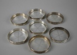 Lot of Seven Sterling Silver Rimmed Glass Coasters