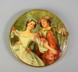 Vintage Circular Mirror Compact with Dancing Couple Motif, West Germany