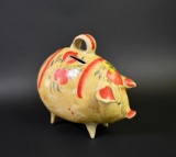 Vintage Handpainted Earthenware Piggy Bank, Probably Mexico
