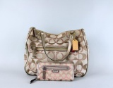 Coach Beige Poppy Signature Metallic Outline Hallie Tote No. M1281-22455 & Matching Wallet