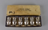 Set of Six Antique Sterling Silver Individual Salt Shakers with Original Box