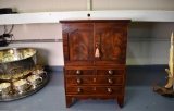 Antique Diminutive or Miniature Mahogany and Satinwood Linen Press, England, Ca. 1830
