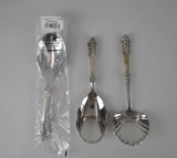 Wallace Silversmiths Grand Baroque Sterling Silver Casserole Shell Spoon and Two Rice Servers