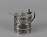 Antique Webster Sterling Silver Frame Mustard Pot with Spoon, Glass Liner