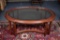 Oval Burl Walnut Coffee Table with Dark Tinted Glass Top