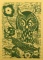 Owl Linocut Print in Green, Framed
