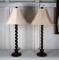Pair of Barley Twist Sideboard Lamps with Silk Damask Shades