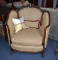 Antique Victorian Carved Walnut Club Chair with Tan Upholstery and Accent Pillows