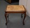 Antique Carved Walnut Stool with Caned Seat, Cabriole Legs and Scroll Feet