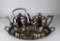 Antique Sheffield Silver Plate 5 Piece Tea Set, Gadroon Design, Ebony Handles