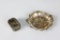 Two Silver Items: Antique Birmingham Sterling Snuff Box and Silver Plate Leaf Dish