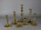 Lot of Seven Brass Candlesticks of Various Sizes from Multiple Makers