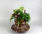 Faux Greenery in Round Bronze Finish Metal Planter