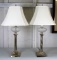 Pair of Antique Glass and Silver Plate Lamps, One with Presentation Message, Canterbury Shades