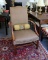 Chinese Chippendale Style Armchair with Olive Green Upholstery, Nailhead Trim, Bolster Accent Pillow