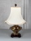 Chased Brass Finish Metal Table Lamp with Wooden Base, Canterbury Shade