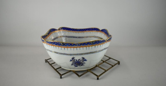 Antique Early Porcelain Bowl with Silver Plated Trivet Stand