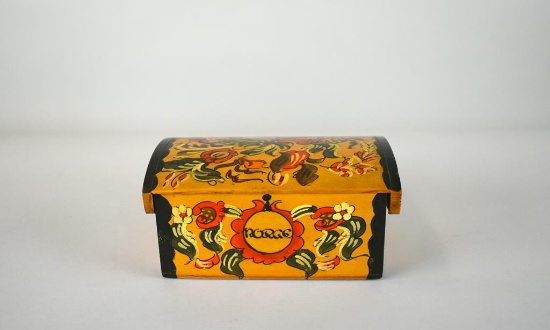 Norwegian Tole Folk Treen Scandinavian Rosemaling Wooden Box