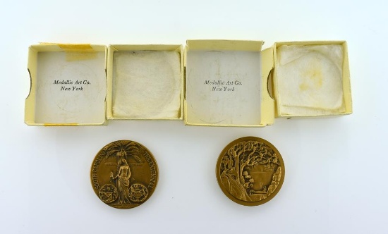 Two South Carolina Tricentennial Bronze Medallions with Storage Boxes
