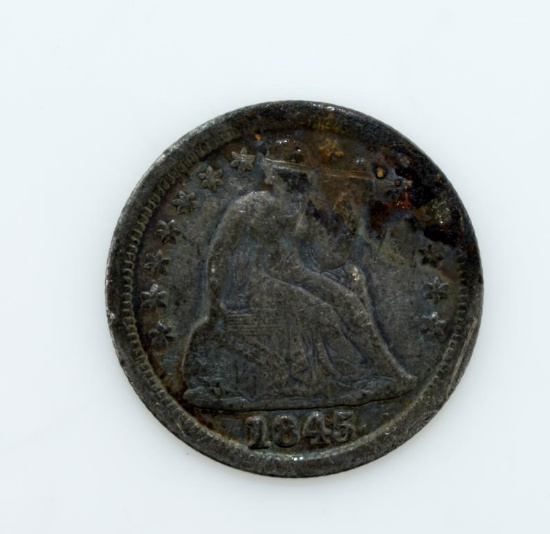 1845 U.S. Liberty Seated Var. 2 Dime, F12 to VF20 Range