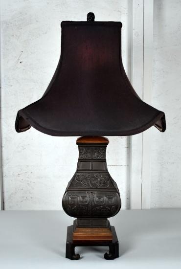 Bronze Finish Chinoiserie Table Lamp with Black Shade