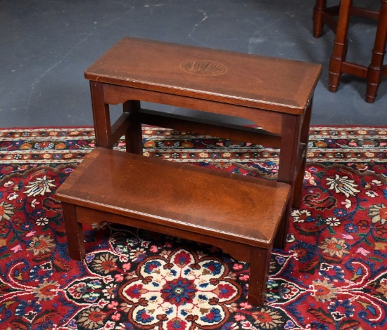 Banded and Shell Inlay Mahogany Bed Steps by Councill Craftsmen