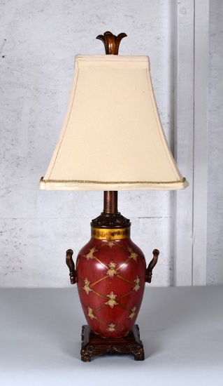 Red, Gold and Brown Table Lamp with Cream Shade