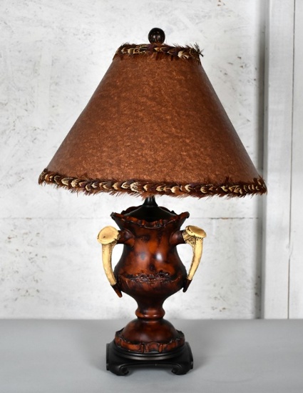 Faux Bone Vasiform Accent Lamp with Feather Decorated Shade