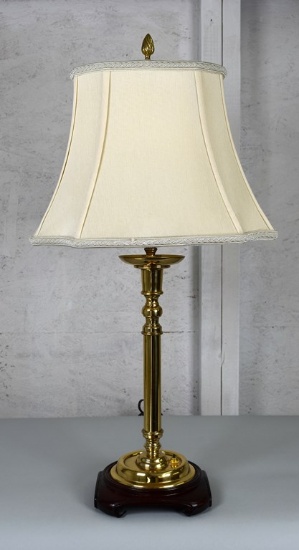 Polished Brass Candlestick Table Lamp with Cream Silk-O-Lite Shade