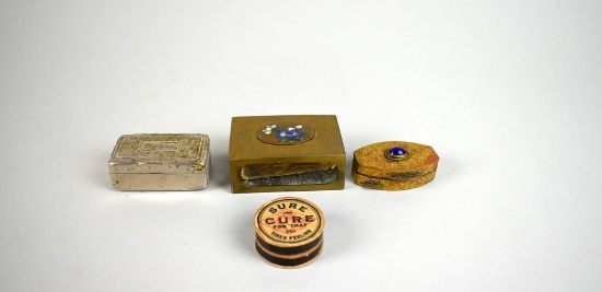 Lot of Four Antique Miniature Boxes and Matchsafe, Miniature Metal Chair Trinket