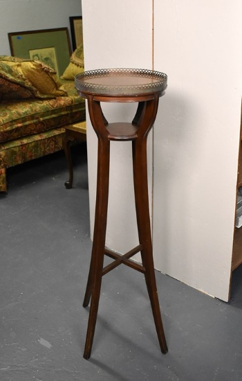 Vintage Mahogany Plant Stand with Brass Fence on Top