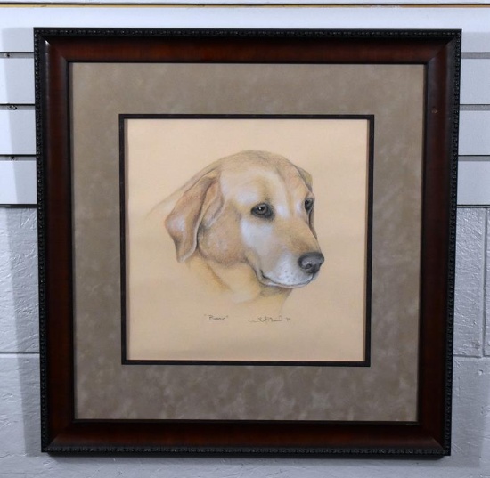 “Bossy” Labrador Retriever Head, Pastel Drawing, Signed McPhail 1998