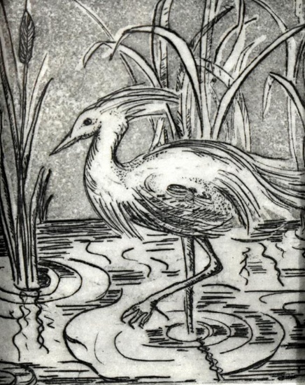 Pen & Ink Drawing of Crane, Framed
