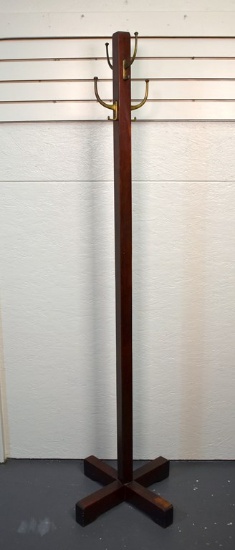 Antique Craftsman Oak & Brass Coat Rack