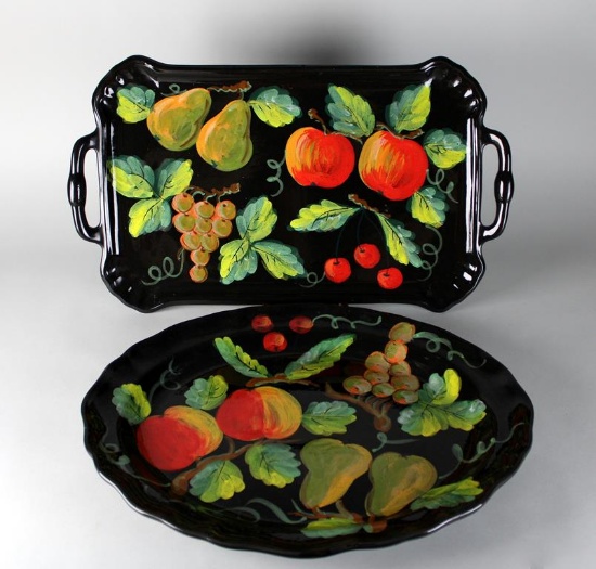 Two Artimino “Tuscan Fruit” Hand Painted Ceramic Serving Platters, Italy