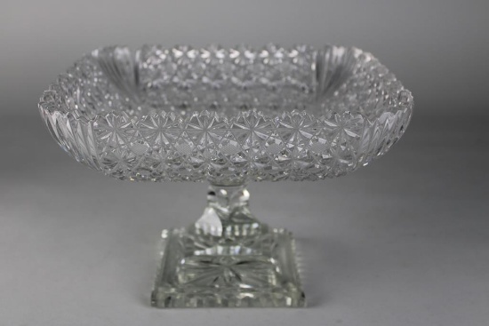 American Brilliant Period Cut Glass Square Pedestal Compote