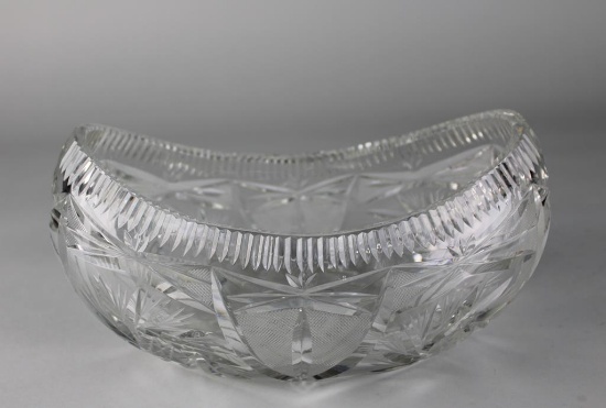 Large European Style Cut Glass Oval Boat Shape Centerpiece Fruit Bowl