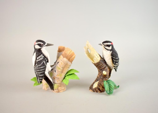 Two Lenox Porcelain Bird Figurines: Hairy Woodpecker & Downy Woodpecker