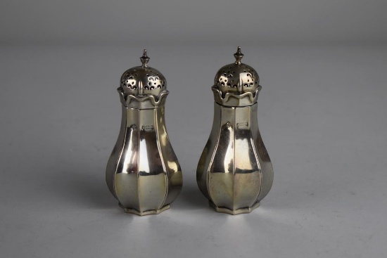 Antique Martin Hall & Co., Birmingham England 1903 Sterling Silver Salt & Pepper Shakers