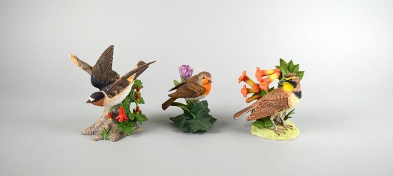 Three Lenox Porcelain Bird Figurines: Cliff Swallow, European Robin, & Horned Lark