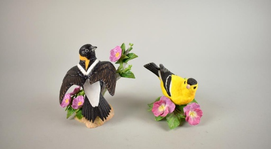 Two Lenox Porcelain Bird Figurines: Bobolink & American Goldfinch