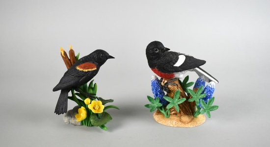 Two Lenox Porcelain Bird Figurines: Painted Redstart & Red-Winged Blackbird